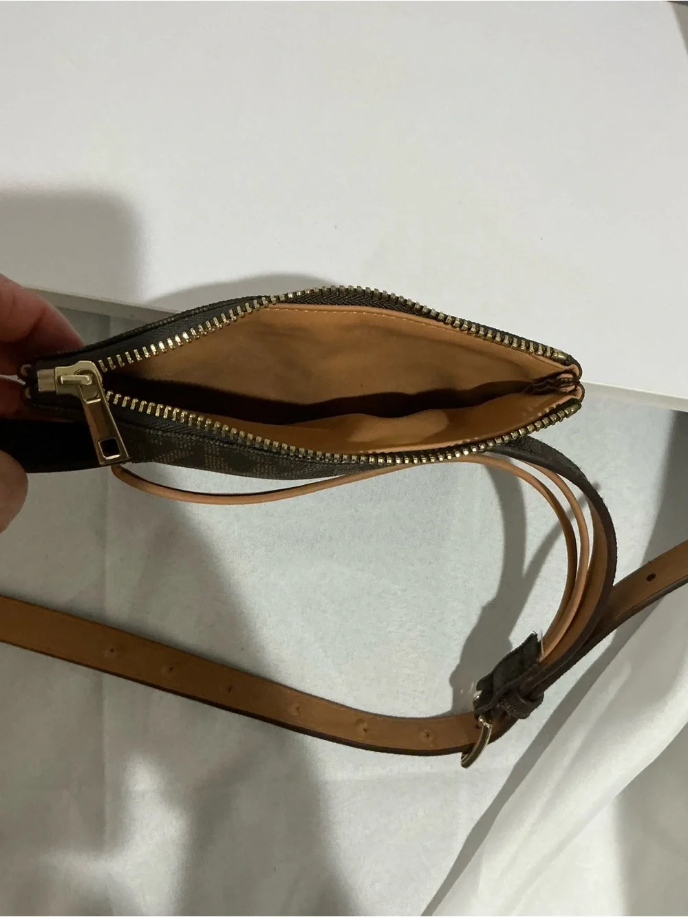 Michael Kors Brown Logo Crossbody Belt Bag with Gold Hardware